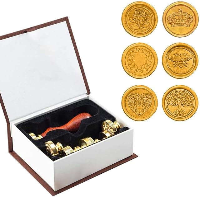 Wax Seal Stamp Set, Bekasa 6 Pieces Vintage Retro Sealing Wax Stamps Copper Seals with Head, Wax Wax Sealing Kit for Cards Envelopes Wedding Invitations Wine Package