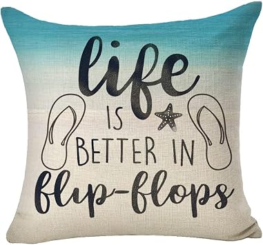 Nordic Retro Wood Porch Rules Sunset Relax Read Books take a nap Laugh Cotton Linen Square Throw Waist Pillow Case Decorative Cushion Cover Pillowcase Sofa 18"x 18" Cyan