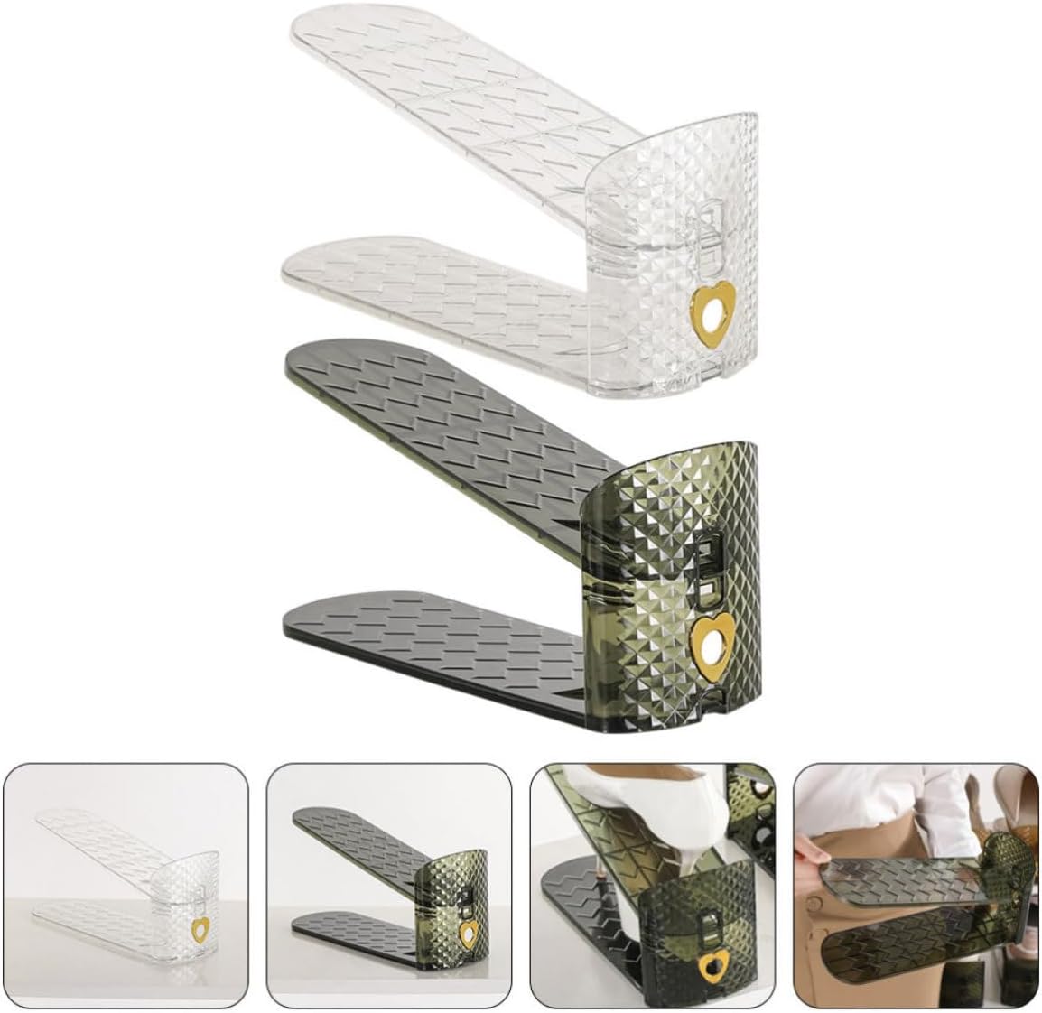SHOWERORO 2pcs Adjustable Two-Tier Shoe Holder Rack with Anti Slip Plastic