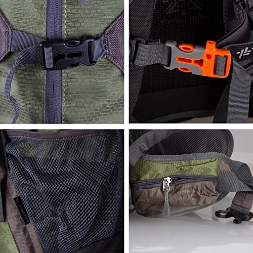 WASING 55L Internal Frame Backpack Hiking Backpacking Packs for Outdoor Travel Climbing Camping Mountaineering with Rain Cover - Green - Thumbnail 6
