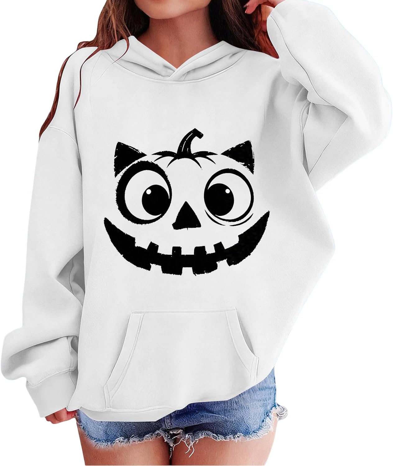 Halloween Hoodie for Girls Glow in the Dark Print Pocket Sweatshirt 2-12 Y