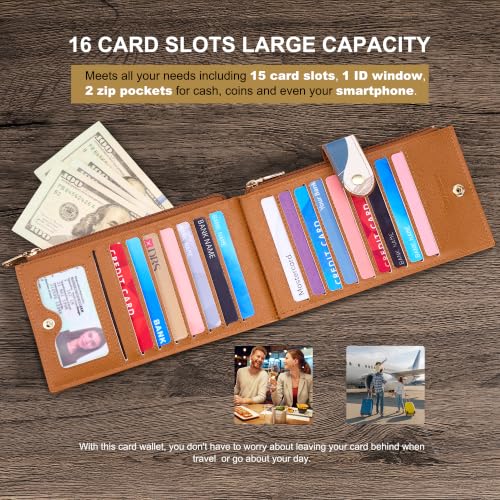 Image of Travelambo RFID Wallet Women Large Size Bifold Multi Card Wallet Case with Zipper Pocke Credit Card Holder for Women