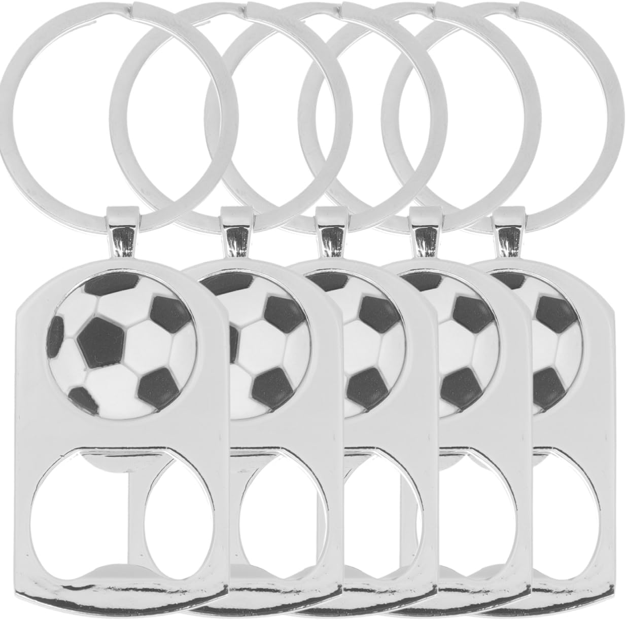 PRETYZOOM Soccer Ball Keychain Opener for Men, 4pcs Alloy Football Keyring with Bottle Opener, Sports Theme Party Favors for Men, Soccer Lovers Fathers Day Gift