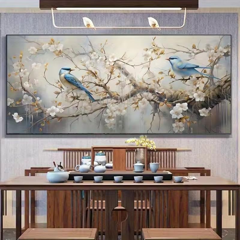 ZHUOYA Elegancki ptaki kwiat wiśni ptaki abstrakcyjny nowoczesny abstrakcyjny obraz na płótnie dekoracja ścienna do salonu dekoracja sypialni (70 x 140 cm, bez ramy)