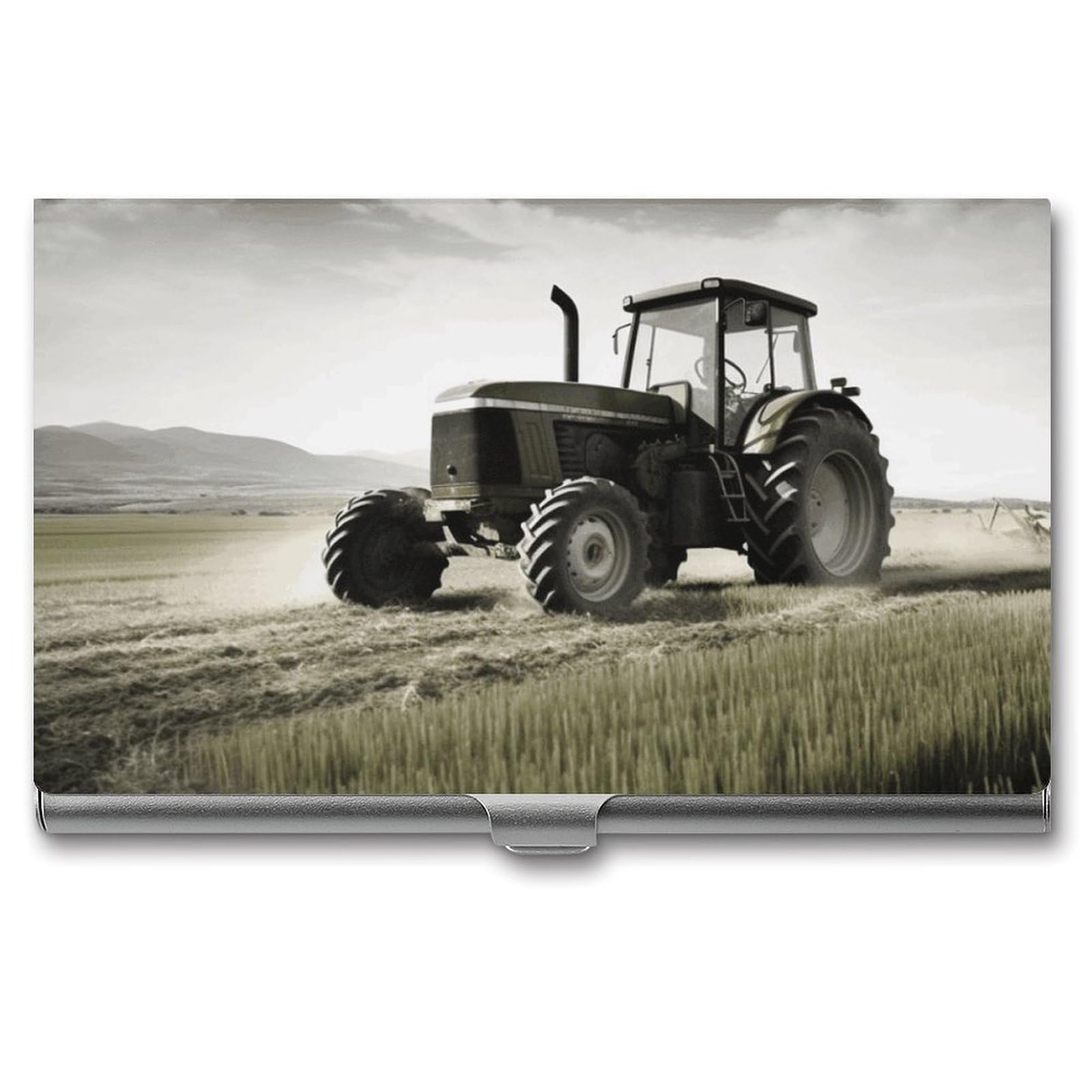 Btcowzrv Style Tractor Agriculture Tranquil Business Card Holder, Metal Slim Business Card Case, Portable Pocket Card Holder, Durable Card Organizer For Business Travel Office Work Daily Card Storage