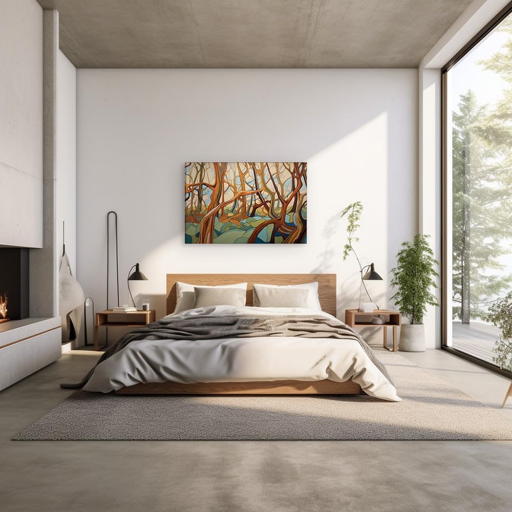 Canvas for Living Room. Enchanting Vibrance: A Vivid Journey Through Painted Woodlands, 27 x 18 inch Canvas Wall Art - Contemporary Masterpieces - Modern Home Decor