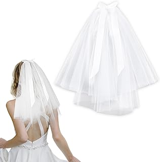 Short Veils for Brides,Bow Veil, Bachelorette Veils,Wedding Veil Bow Hair Clip Weddings Travel Party Bachelorette Party Hair Accessories for Women