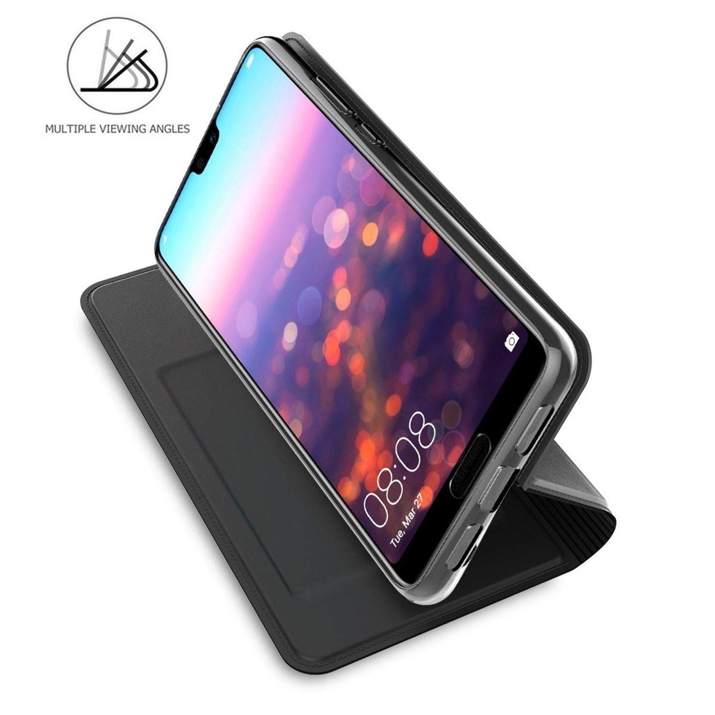 SATURCASE Custodia per Huawei P20 Pro, linea curva in pelle PU