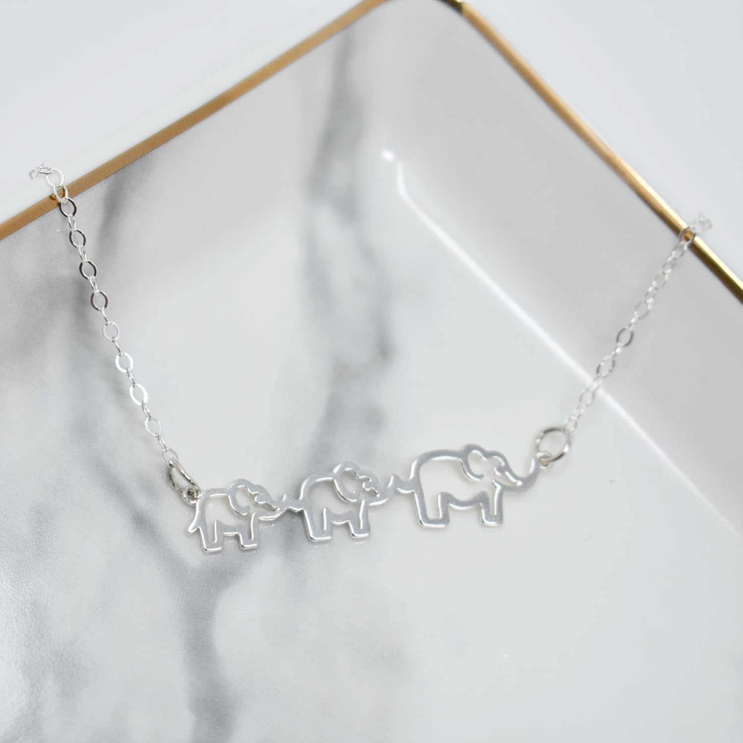 Mom and Two Baby Elephants Charm Necklace in Sterling Silver | Mother of Two | Mother's Day | Gift from Daughter or Son | Birthday Gift