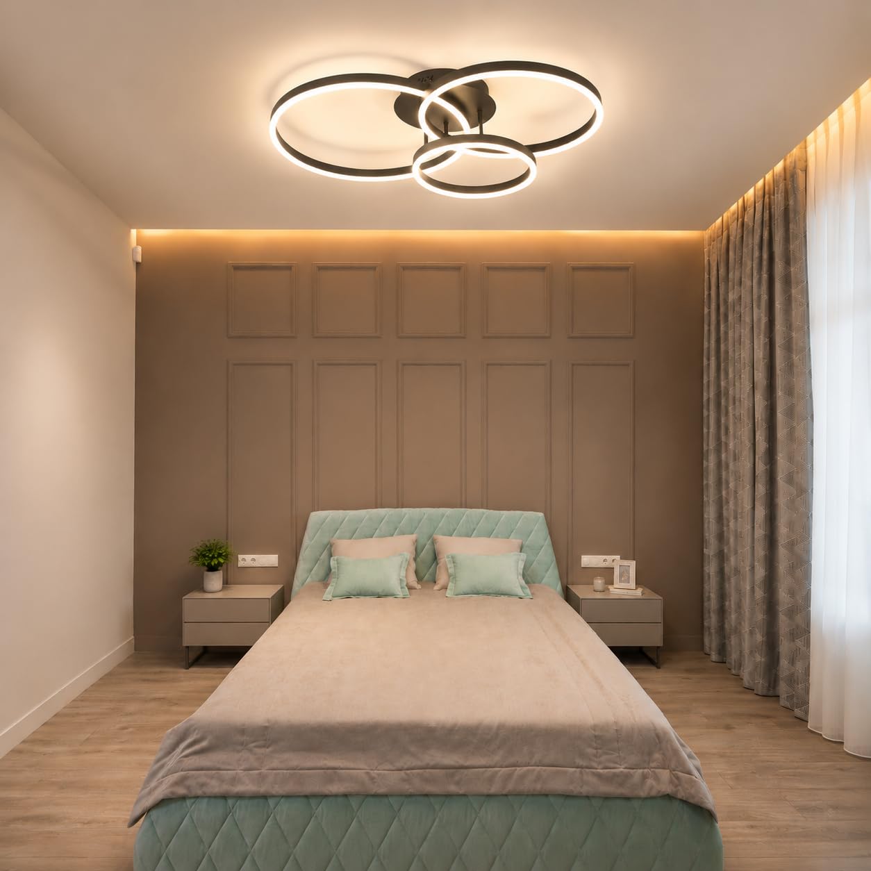 ZMH Lampada da Soffitto a LED Plafoniera Camera - Dimmerabile con | Telecomando Nero Lampada Design con 3 Anelli Metallo 74W Moderna Illuminazione Interni per Soggiorno Cucina Ufficio e Studio