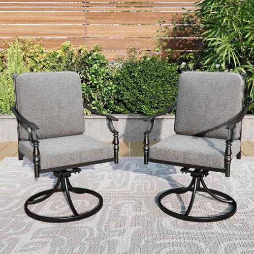 Cast Iron Outdoor Dining Chairs: Stylish Comfort for Your Patio Seating 6 PHI VILLA Outdoor Steel Swivel Dining Chairs Set of 2, Heavy-Duty Rustproof Black Wrought Iron Armchairs with Thick Cushions, Large Seating Furniture for Patio, Deck, Backyard, Porch