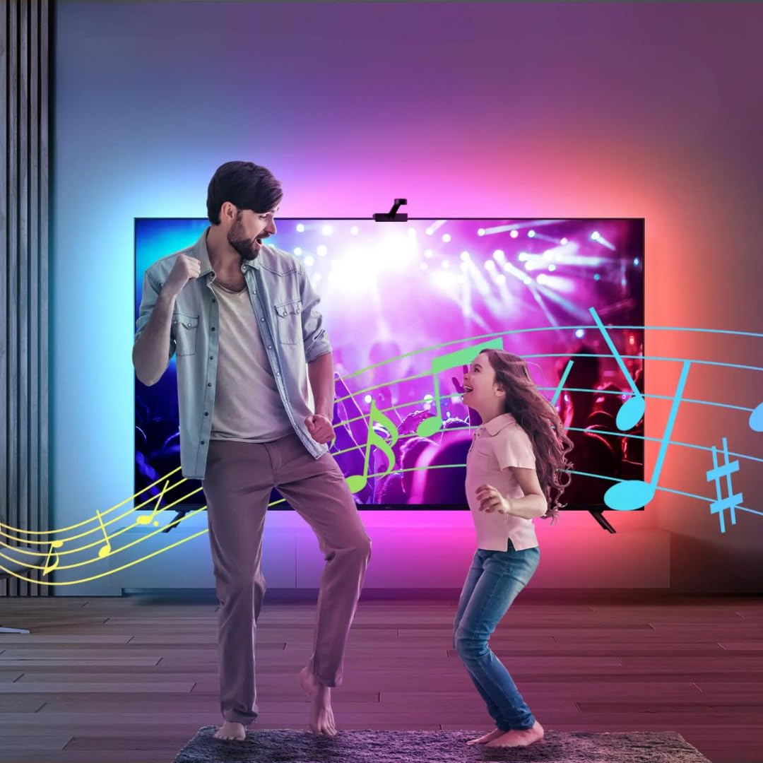 SPACE DOG Retroilluminazione TV LED Smart con fotocamera, sincronizzazione per TV da 140-165 cm, lunghezza 3,8 m, striscia LED TV Wi-Fi RGBICW, controllo vocale e app (3,8 m (per TV da 140-165 cm))