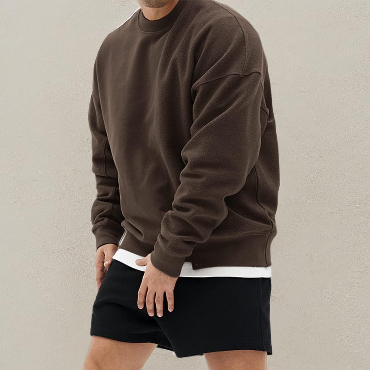 Seidarise Men's Crewneck Sweatshirt Gym Long Sleeve Drawstring Hooded Pullover Basic loose fit