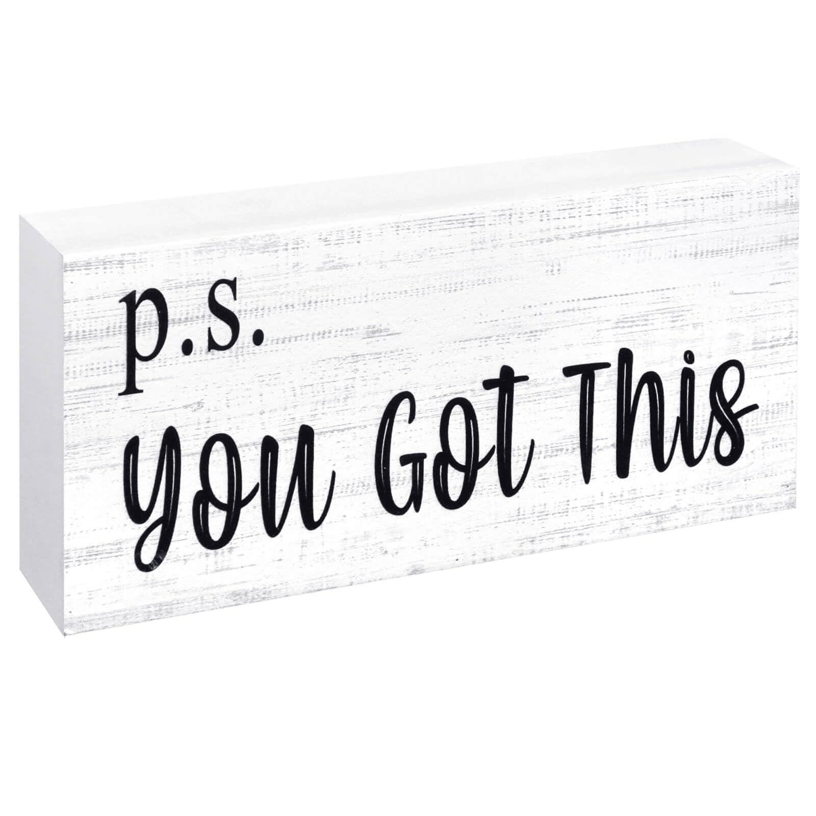 Esur Motivational Home Office Desk Decor - Farmhouse Wooden Box Sign Gift for Women - P.S. You Got This(White)