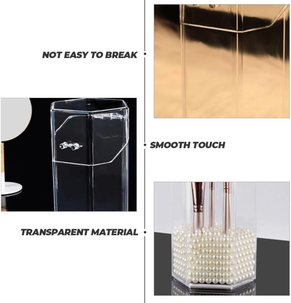 TEHAUX Acrylic Makeup Brush Canister with Cover for Desktop Cosmetics