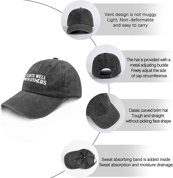 Floats Well with Others Caps 80s Hat Baseball Hat Gifts for Son Sun Hat