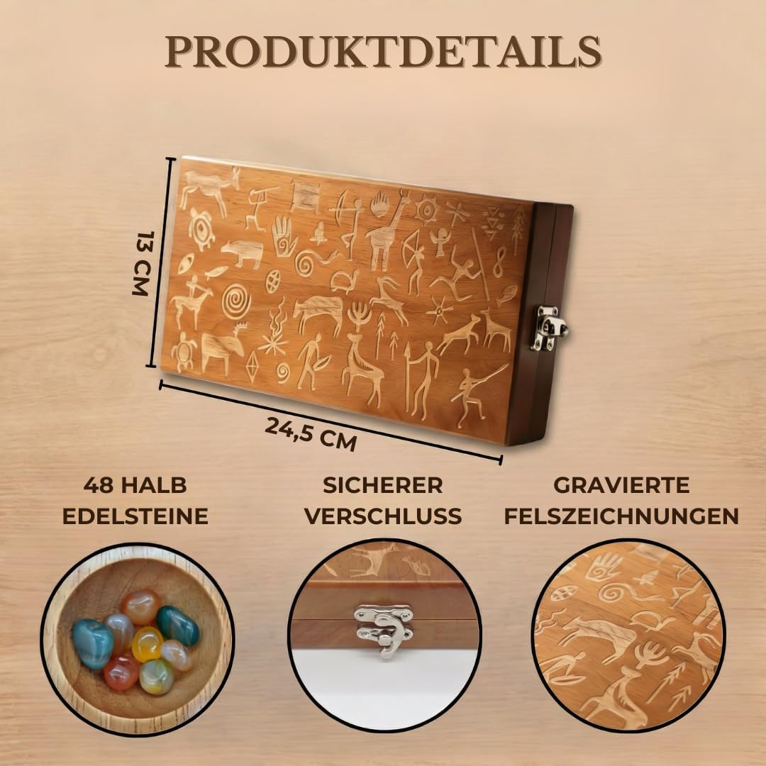 Exklusives Kalaha Spiel aus Echtholz | Steinchenspiel mit kunstvollen Afrikanischen Gravuren | Edles Kalaha Strategiespiel inkl. Natursteinen | Klappbar & Dekorativ