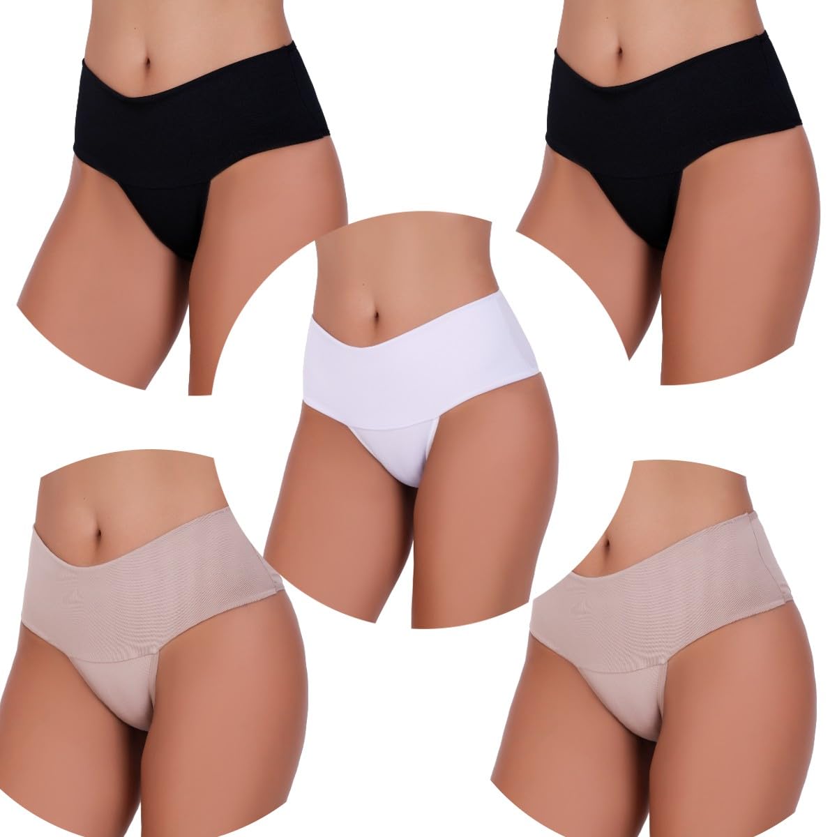 Kit 5 Calcinhas Cintura Alta Compressão Cós Alto Fitness Power Zero Barriga Pala Cós Duplo