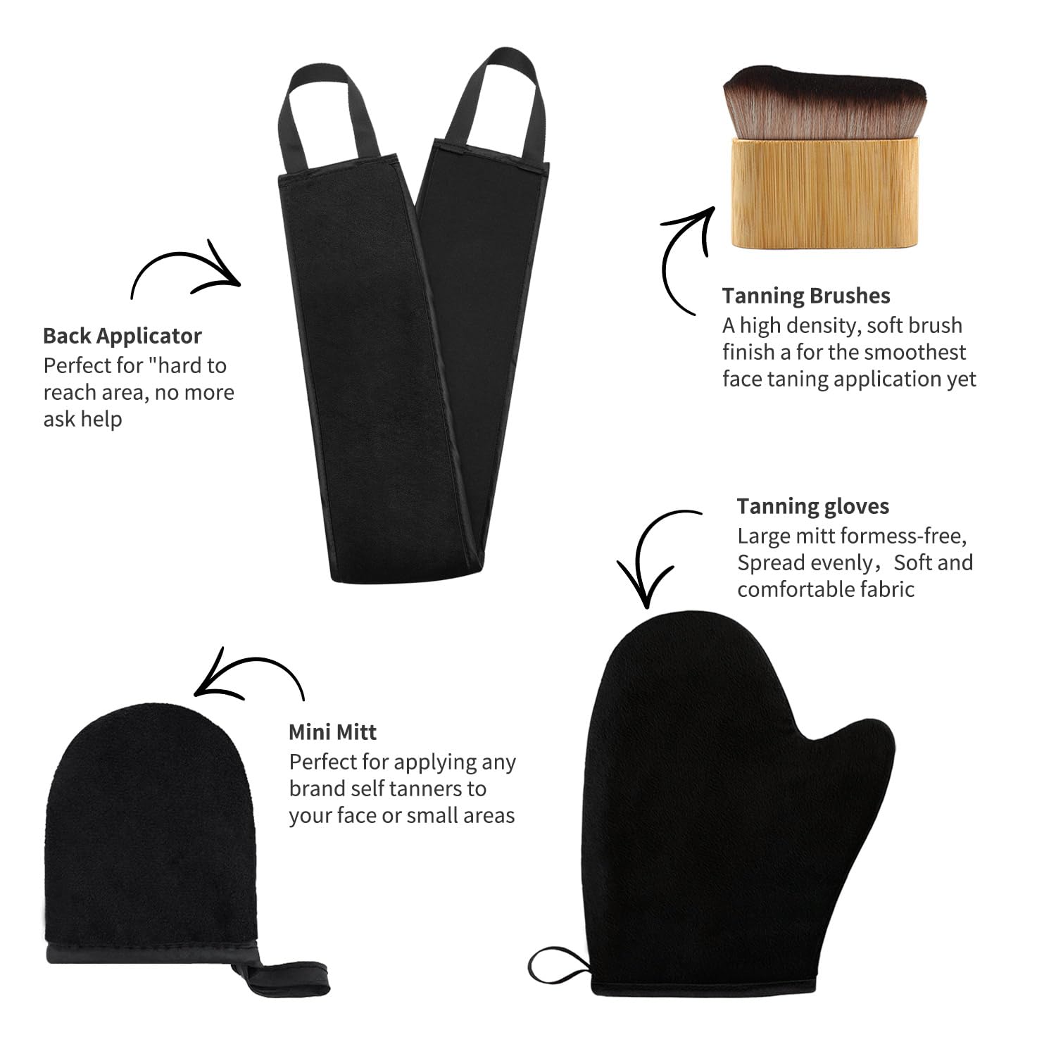 FUNAN Self Tanning Application Kit, 4-Piece Set including Back Applicator, Mini Mitt - Image 2