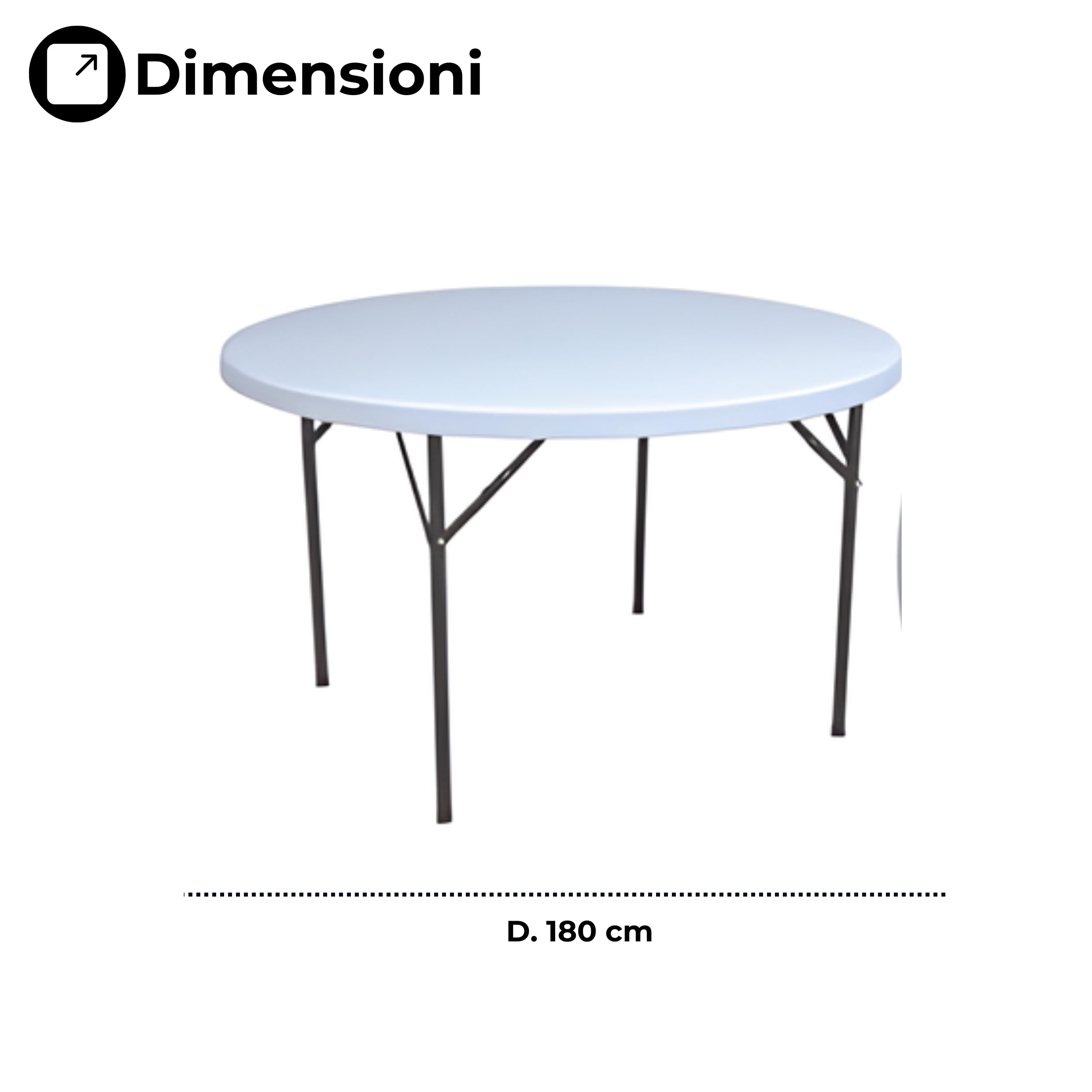 Tavolo Catering Rotondo Struttura in Acciaio e Piano in HDPE ø180x74hcm Ideale per Ambienti Esterni,Interni,Giardino,Bar,Ristorante,Terrazzo,Balcone