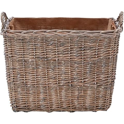 Wovenhill Handmade Wicker Log Basket with Jute Lining Cover