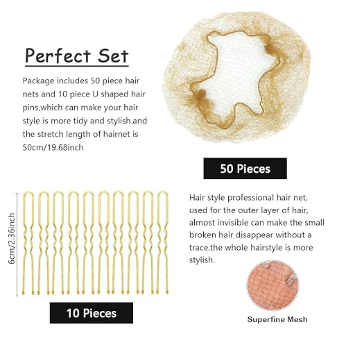Miniatura 3 de Juego de redes invisibles para el cabello y horquillas en forma de U con 50 redes de malla de borde elástico y 10 horquillas de posicionamiento en