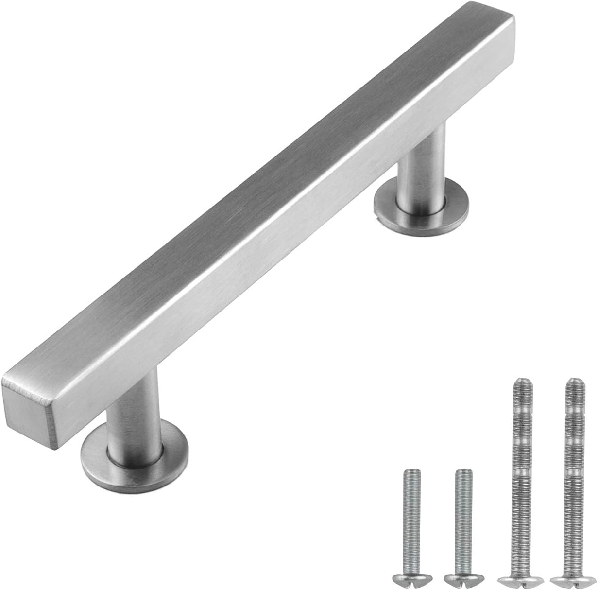 18-Series Brushed Nickel T Bar Handle Pull — 3-3/4 (96mm) Hole Centers, 6 Overall Length — 10 Pack Modern Kitchen Cabinet Door Drawer Hardware/Dresser