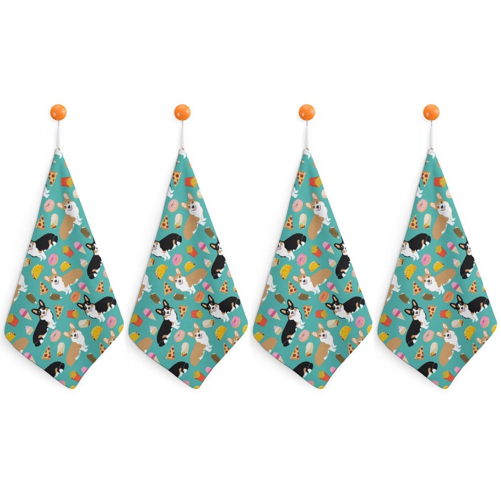 LEDFCVSU 4 Piece Hanging Hand Towels, Cute Corgi Small Dry Hand Towel for Kitchen Bathroom