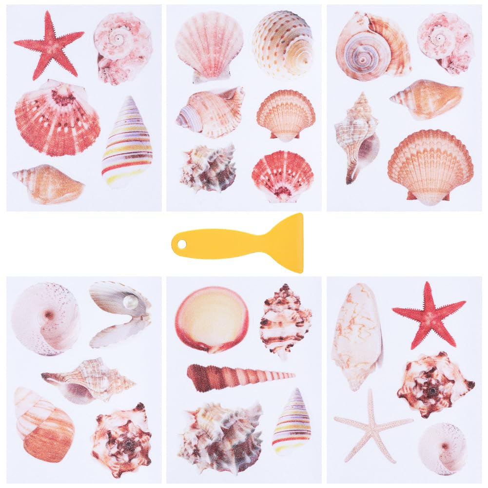 SOFPLATE 6 Pages Sea Shell Bathtub Non Slip Stickers Bulk Bathtub Sea Stickers with Scraper Adhesive Ocean Animal Slippery Floor Decal for Shower and Bath Tub Home Decorations DIY Crafts Gift Adult
