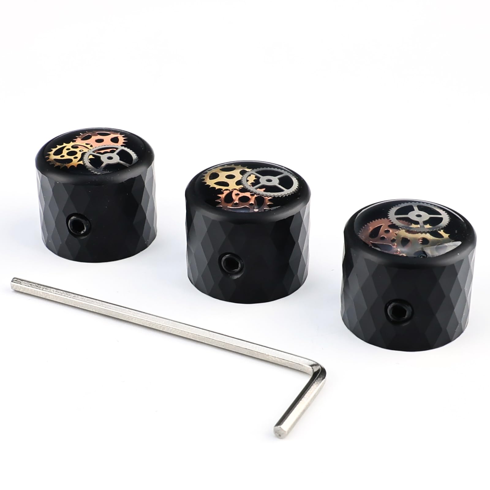 3Pcs Aluminum Alloy Electric Bass Guitar Knobs Speed Control 6.5mm（1/4"） Potentiometer Shaft Dome Metal Volume Tone Knobs for Electric Bass Guitar Replacement Parts (Black)