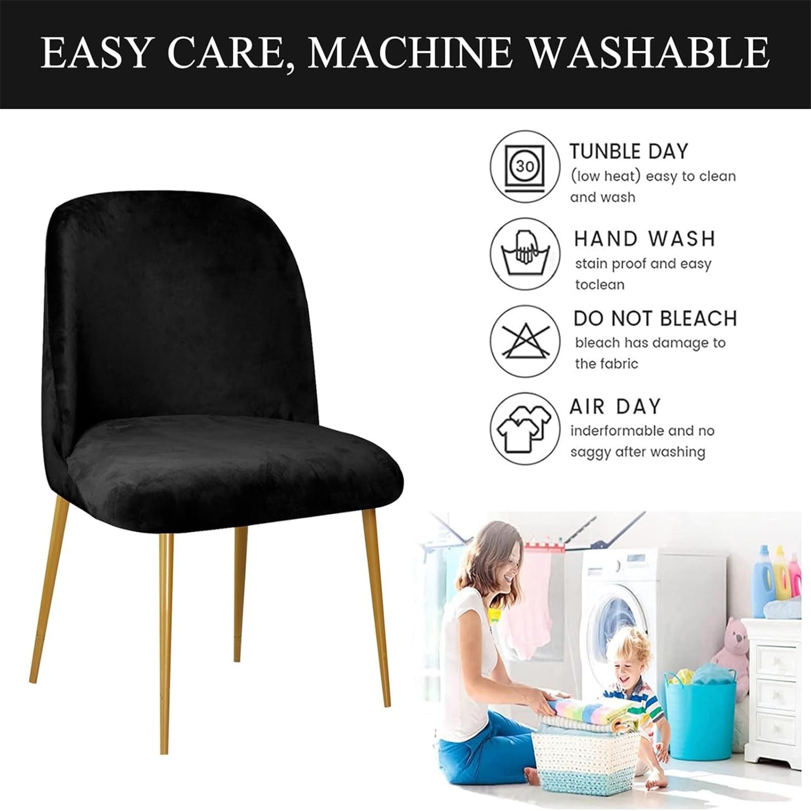 Set di 4 coprisedie senza braccioli con schienale curvo nero, protezioni elastiche per sedie rotonde da ufficio, stile scandinavo, per sala da pranzo e ufficio