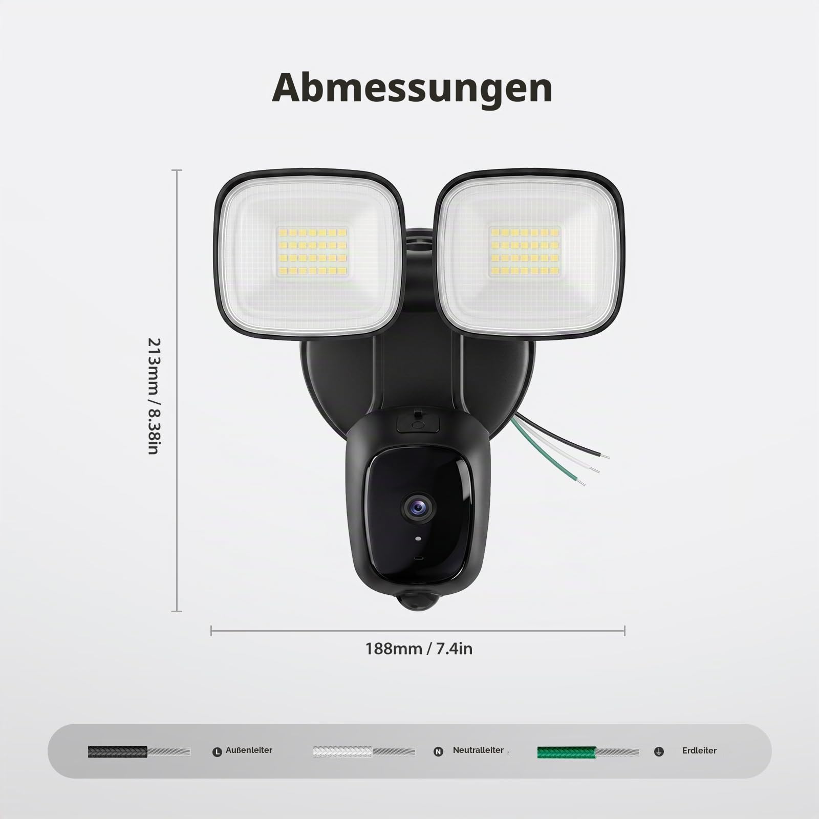 2K kabelgebundene Flutlichtkamera, 3500 lm Dual-Head Outdoor-Sicherheitskamera mit Farb-Nachtsicht, 5G/2,4G WLAN, PIR-Bewegungserkennung, Sirene, Zwei-Wege-Audio, IP65, kompatibel mit Alexa & Google