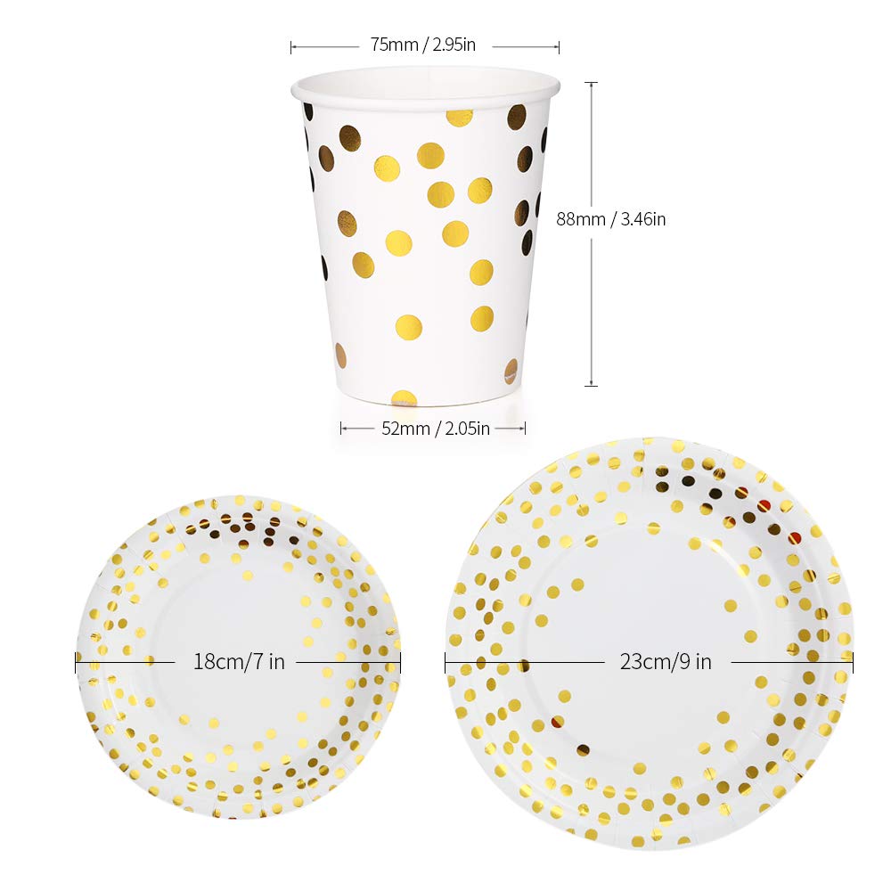 180pcs jednorazowe kubki papierowe Zestaw Golden Polka Dot Drinkware naczyń do zgromadzeń Wesela DIY Projekty
