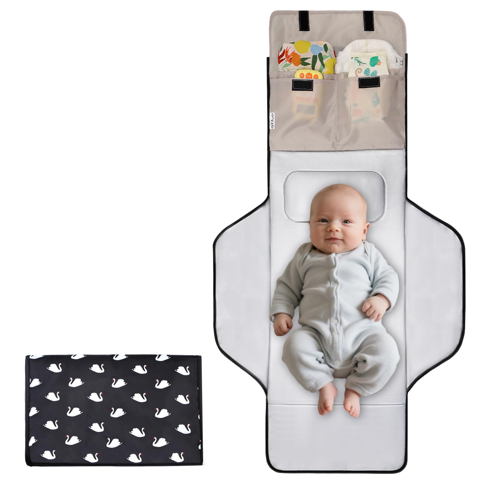 Swan Changing Mat Extra Long Large Lightweight Portable with Storage Bags Waterproof Foldable Travel Changing Mat Wipe Clean Reusable for Car Diaper Bag (Swan)