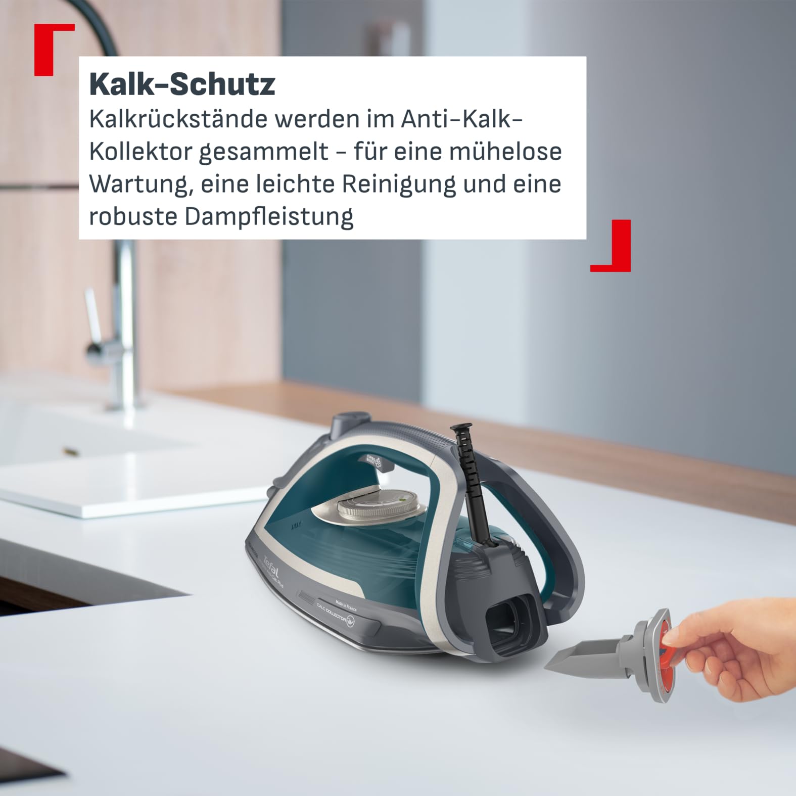 Tefal Dampfbügeleisen Ultragliss Plus, 2800 W, abnehmbarer Kalk-Kollektor, kratzfeste Bügelsohle, 50 g/Min. Dampfabgabe, 260 g/Min. Dampfstoß, Abschaltautomatik, türkis/grau, FV6842