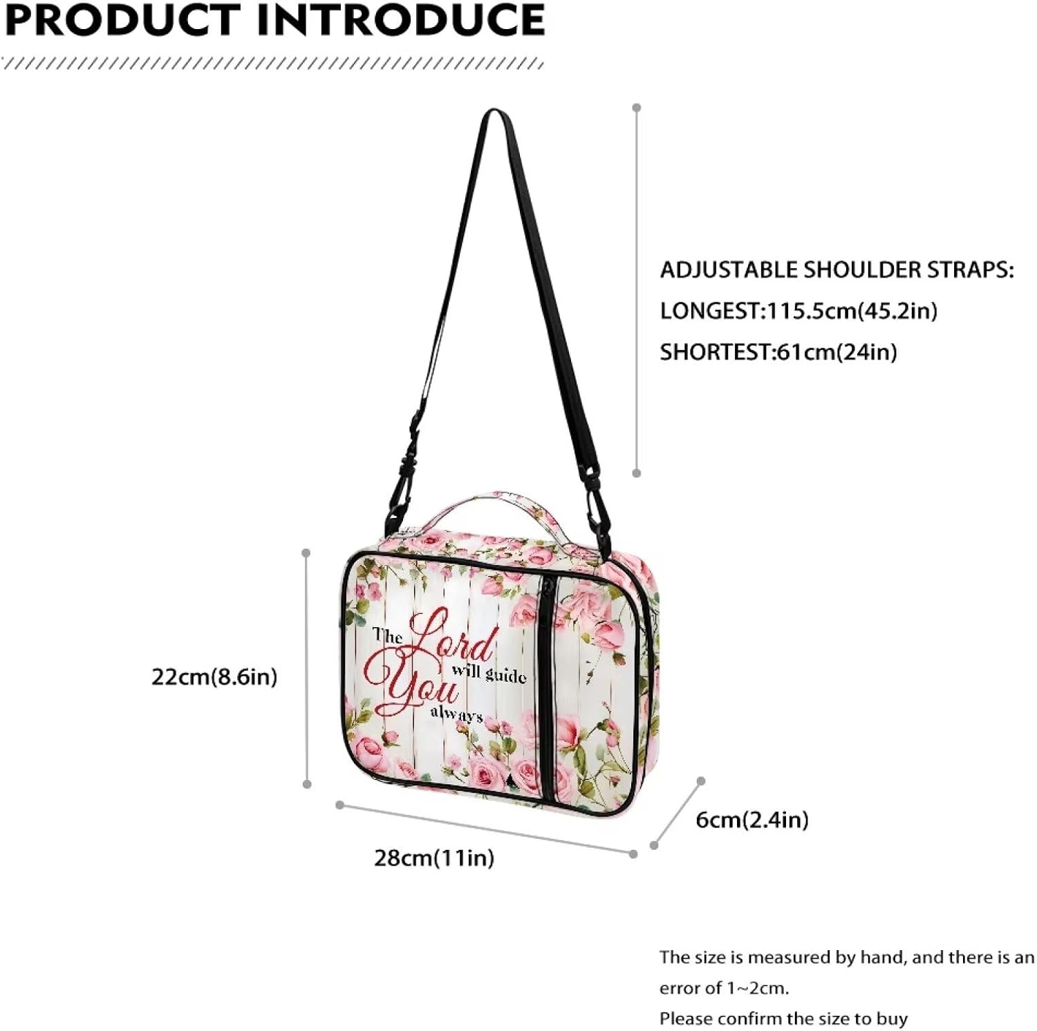Pink Rose Bible Cover Case for Women Large Bible Bag Journal Case for Mother Portable Bible Pouch with Adjustable Strap Bible Quotes The Lord Will Guide You Always