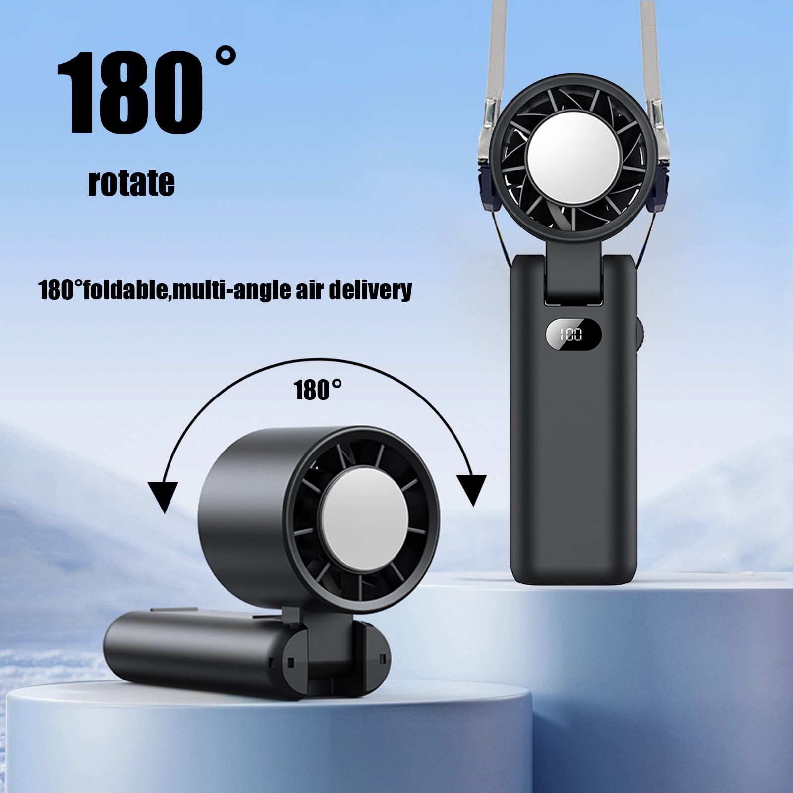 Ventilateur De Main Turbo Rechargeable Intckwan 3600mAh - Mini Ventilateur USB Avec Mode Glace 100 Vitesses (Noir)