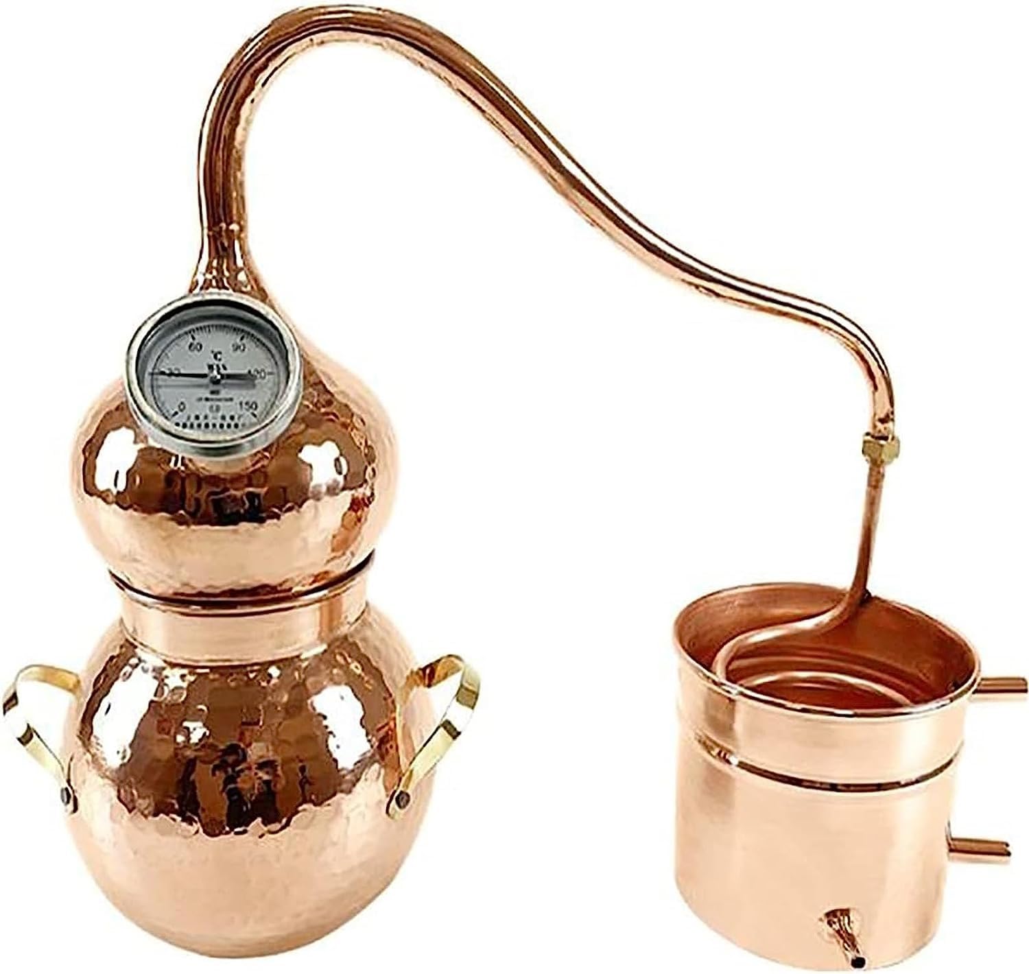 Home Moonshine Still Distiller 3 Liter Pure Copper Moonshine Still, Alembic Pot Still with Thermometer for Whiskey, Essential Oils, Home Brewing Wine Making Kit