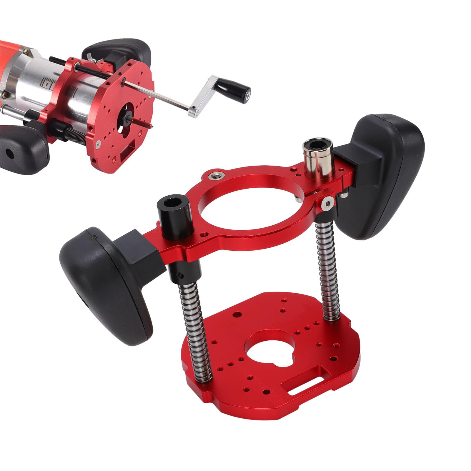 Asixxsix Ręczny System Podnoszenia Routera, Wytrzymały Metal | Mocowanie od 63,5 do 65 mm, skok 40 mm, otwór montażowy 62 x 70 mm, z uchwytem, ​​uniwersalne do obróbki drewna