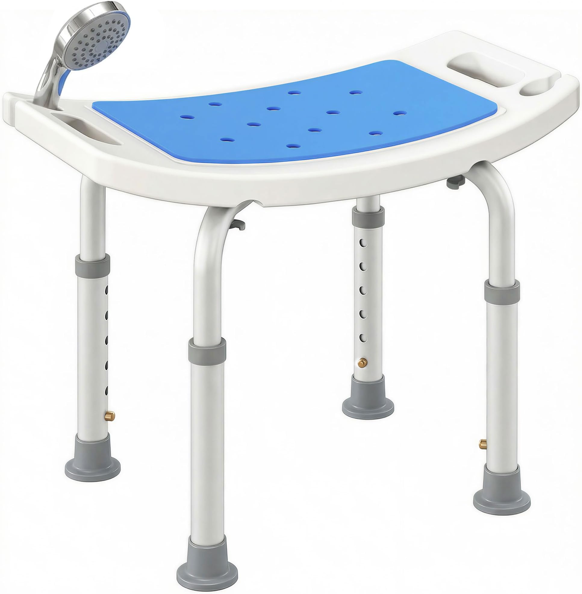 Shower Chair, Adjustable Height Shower Stool with Aluminium Frame and Non-Slip Feet, Bathtub Stool Seat with Padded Seat for Elderly Disabled Handicap, Blue