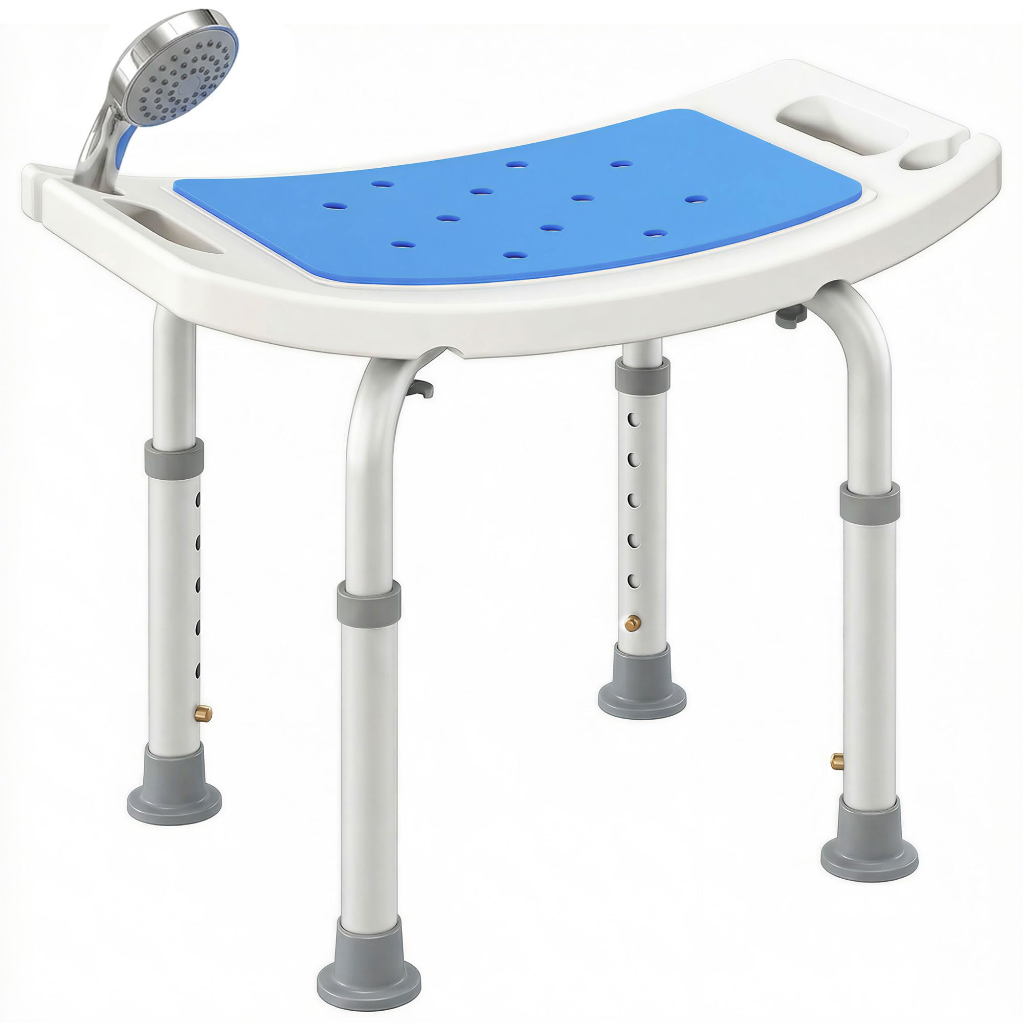 HOMCOM Shower Chair Height-Adjustable Bath Stool for Elderly Blue