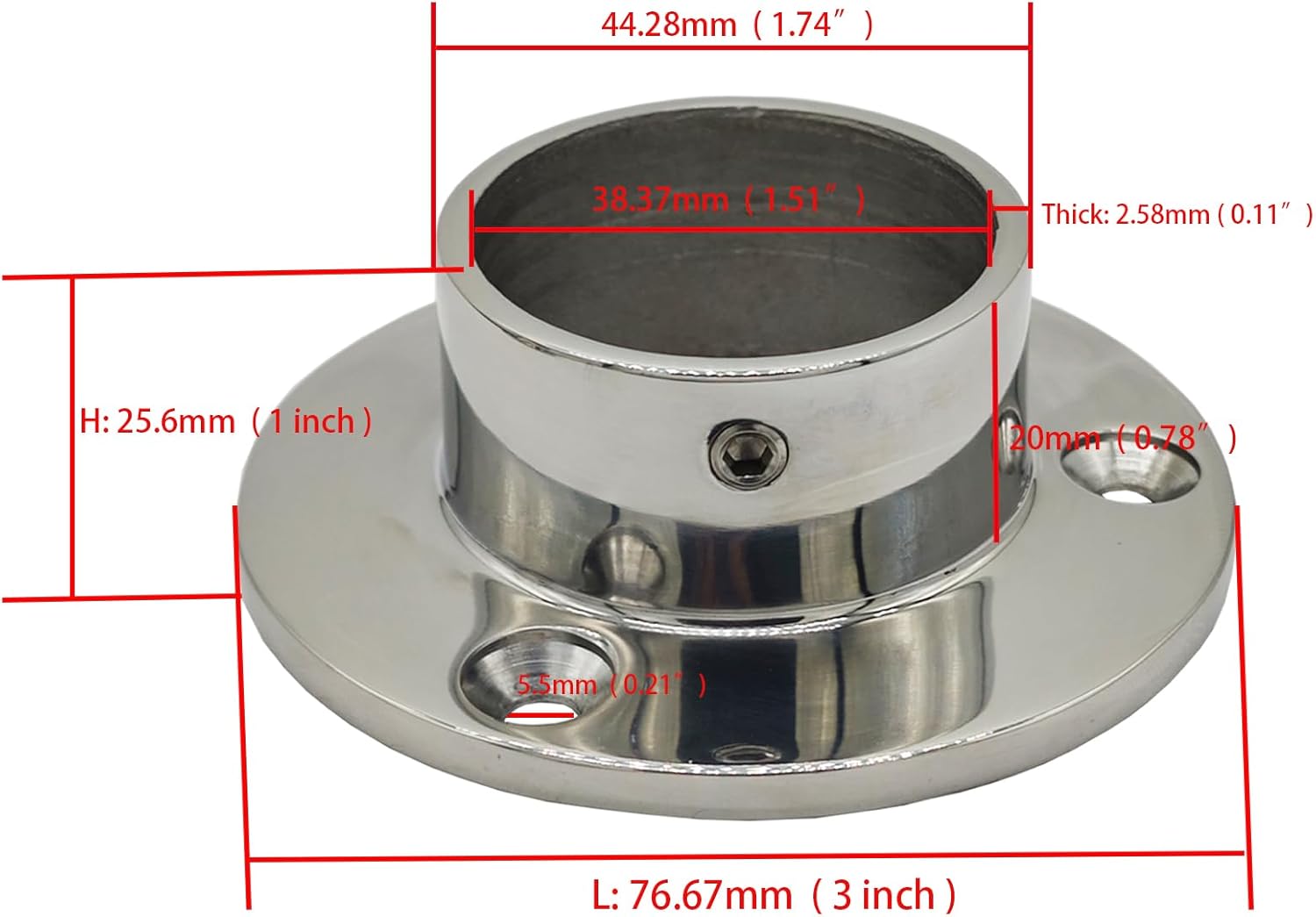 90 Degree Boat Deck Handrail Rail Fitting Round Base 316 Marine Grade Stainless Steel for 38 mm (1.5 inch) Tube 2 Pcs