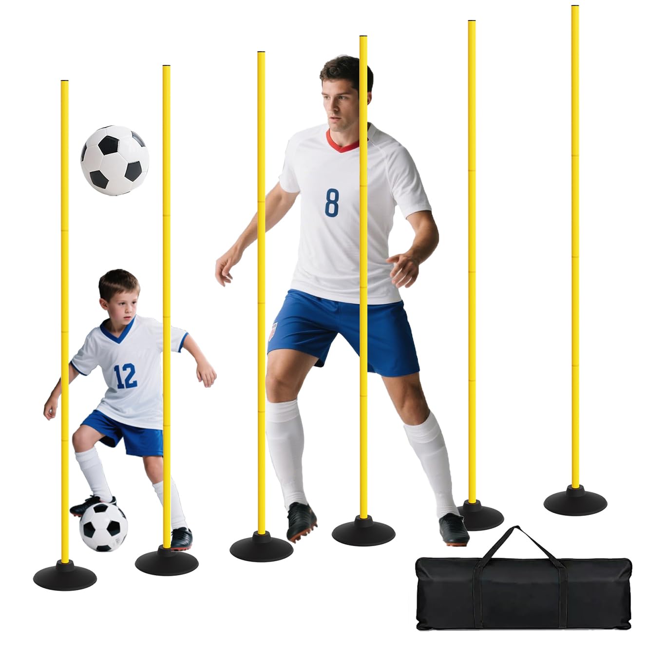 FAHKNS Agility-Stöckeset, 6-teilig, verstellbare Geschwindigkeitstrainingsausrüstung für Fußball, Basketball, Fußball, Hund, abnehmbare Agility-Trainingsstöcke mit Gummiunterseite