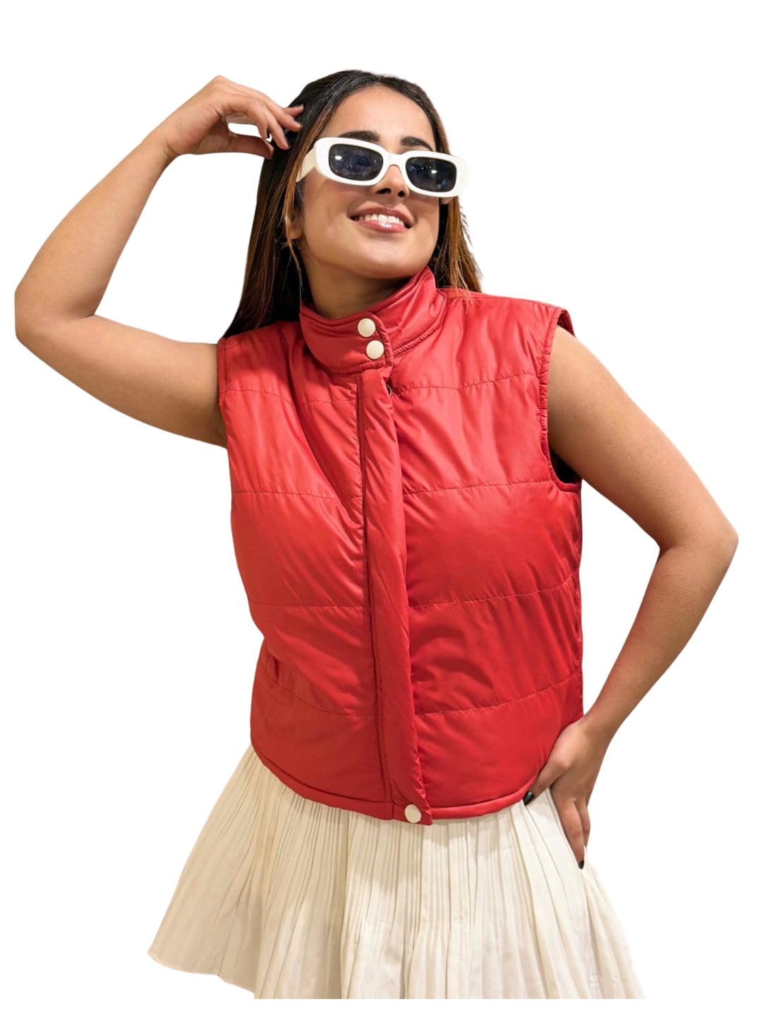 tandul Women's Solid Red Jacket- Puffer Regular Style Sleeveless For Office, Casual, Festive & Party (12112)-picture-23