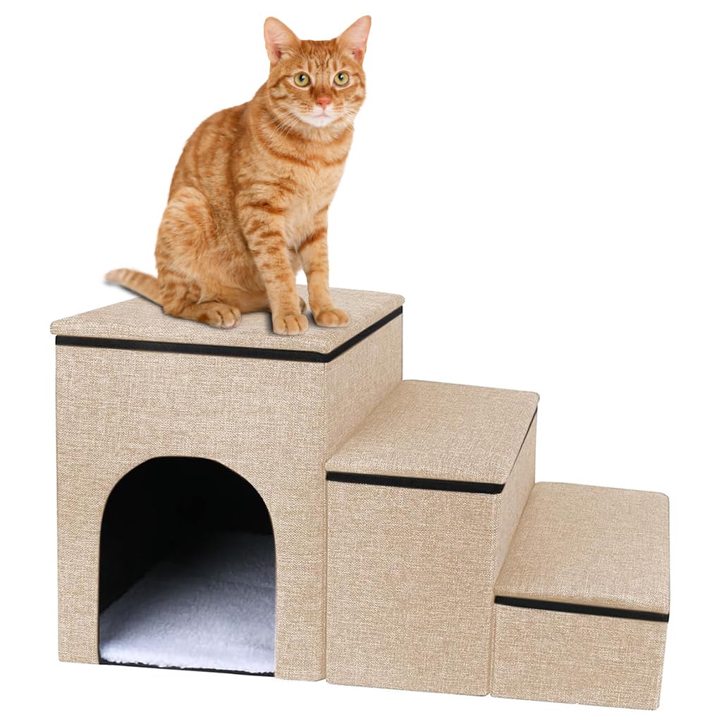 Sponsored Ad - Qpets® 3-in-1 Multi-Purpose Small Pet Steps with Storage & Play Area & Comfortable Nap Spot, Easy Assembly Cat House Puppy House