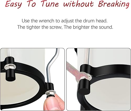 Miniatura 12 de Juego de batería Bongo con llave de afinación Bongos para niños, adultos, principiantes, tambores Bongo transparentes de 6 y 7 pulgadas