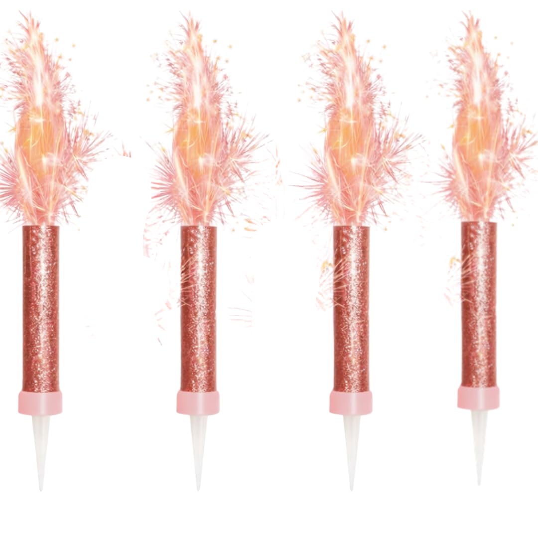 Ice Fountain Cake Sparkler Candles Birthday Cake Topper Firework Candles 15cm Indoor Sparkler Wedding Anniversary Party Decoration Colourful Cake Candles (Rose Gold, 4 PCS)