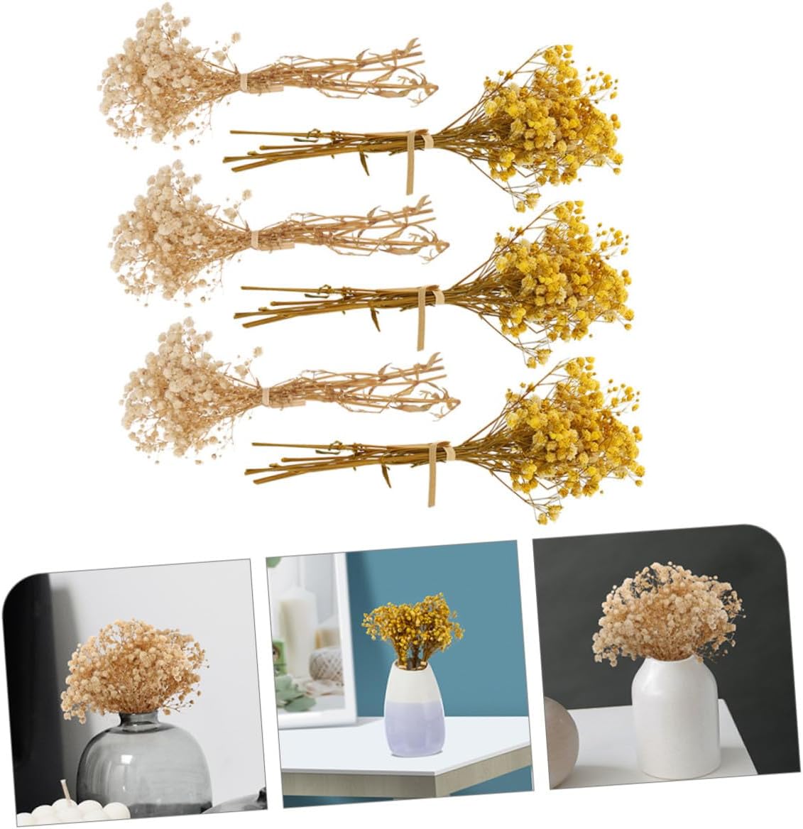 TIDTALEO Babys Breath Dried Flowers Bouquet 6Pcs Natural Preserved Gypsophila Mini Flower Arrangement for Wedding Home Decor Box Set