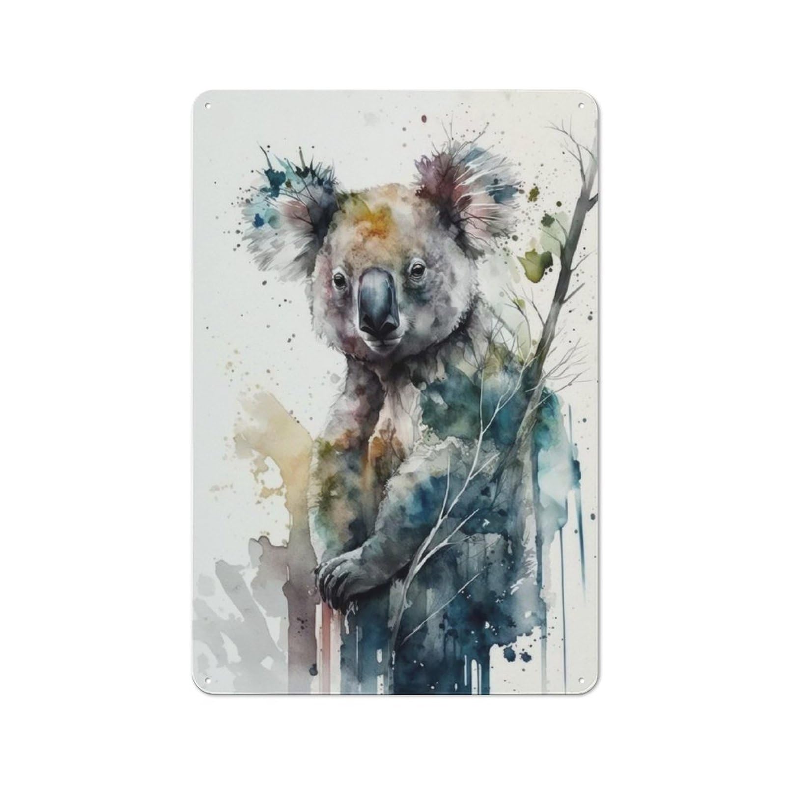 Junmoney Charming Koala Watercolor Retro Tin Sign 30X20cm For Lounge Or Reading Corner, Gift For Lounge Decor Fans During The Christmas Season