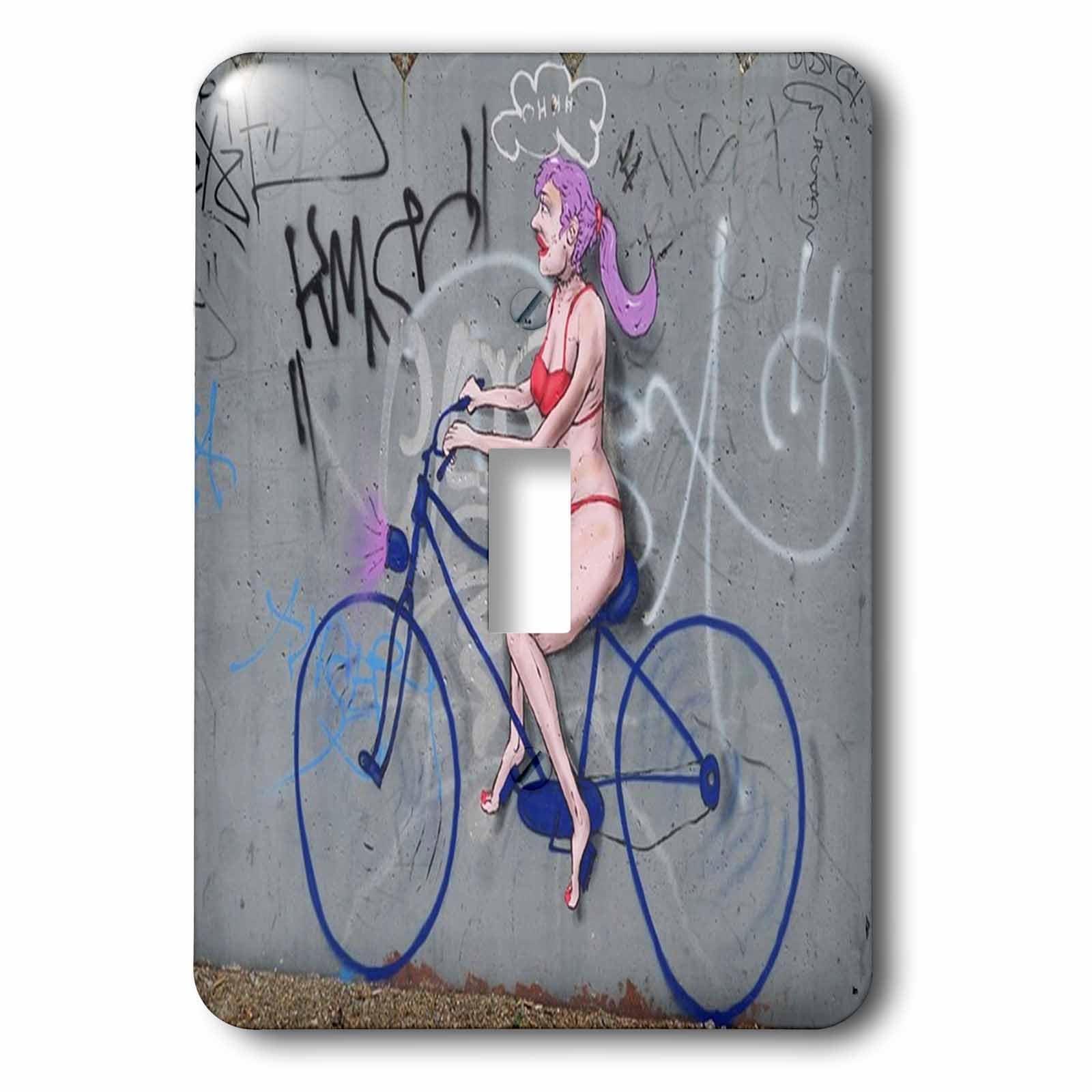 Interrupteur à bascule unique graffiti dame vélo décoration murale originale 3dRose